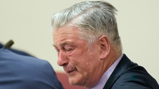 Alec Baldwin breaks down after the judge threw out the involuntary manslaughter case for the 2021 fatal shooting of cinematographer Halyna Hutchins during filming of the Western movie Rust(AP)