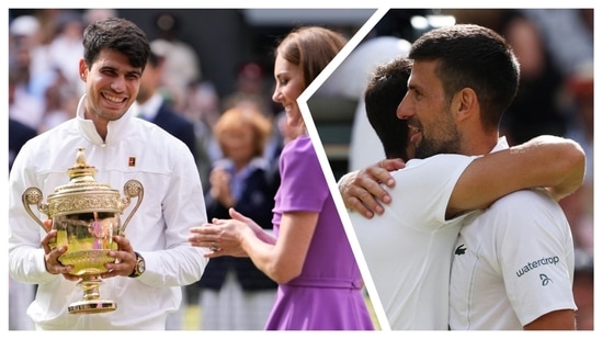 Carlos Alcaraz defeated Novak Djokovic 6-2, 6-2, 7-6 (4) in the Wimbledon men’s final(AP-Reuters)