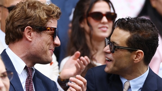 Actors Rami Malek and James Norton were also seen in the royal box, interacting with each other ahead of the match between Carlos Alcaraz and Daniil Medvedev.(REUTERS)