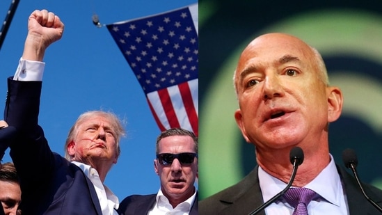 Jeff Bezos praised Donald Trump in his new post after the rally shooting on Saturday.(Left Image: AP)