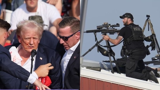 Police snipers return fire after shots were fired at former US president Donald Trump at a campaign rally in Pennsylvania on Saturday evening. (AP)