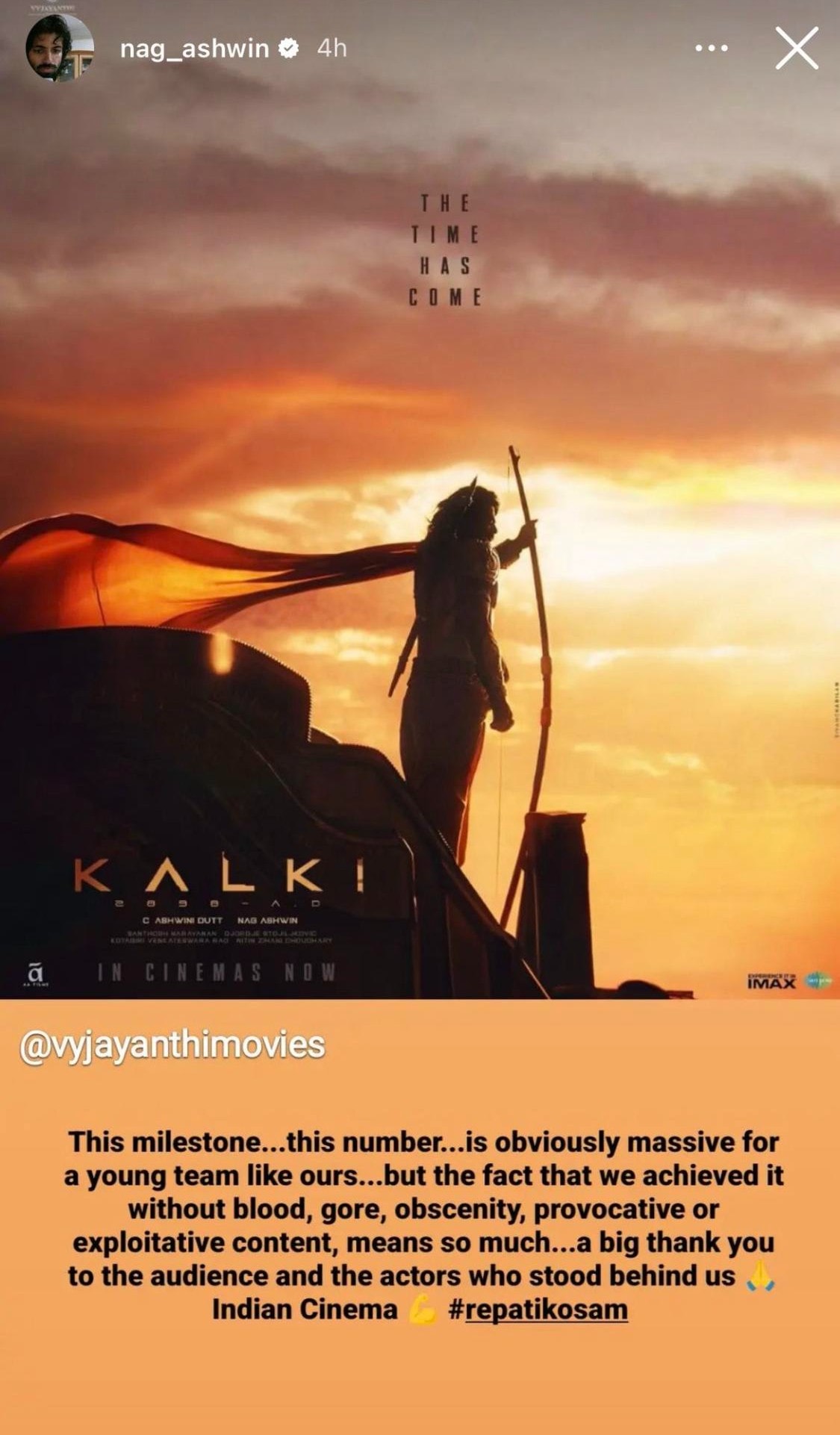 Nag Ashwin's now-deleted Instagram stories about Kalki 2898 AD.