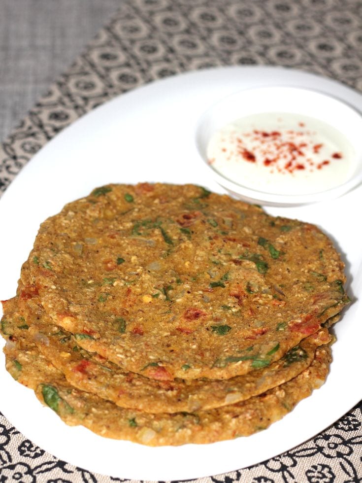 Masala oats chilla is a nutritious and savoury pancake made with oats, spices, and vegetables.