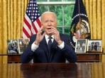 US President Joe Biden delivers a prime-time address to the nation in the Oval Office of the White House in Washington, DC, US, on Sunday, July 14, 2024 (Bloomberg) US President Joe Biden delivers a prime-time address to the nation in the Oval Office of the White House in Washington, DC, US, on Sunday, July 14, 2024 (Bloomberg)