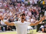 Carlos Alcaraz of Spain celebrates after defeating Novak Djokovic of Serbia in the men's singles final at the Wimbledon. Carlos Alcaraz of Spain celebrates after defeating Novak Djokovic of Serbia in the men's singles final at the Wimbledon.