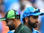 India captain Rohit Sharma with Pakistan captain Babar Azam. India captain Rohit Sharma with Pakistan captain Babar Azam.