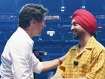 Canadian Prime Minister Justin Trudeau with actor-singer Diljit Dosanjh before the latter’s show in Toronto on Saturday. Canadian Prime Minister Justin Trudeau with actor-singer Diljit Dosanjh before the latter’s show in Toronto on Saturday.