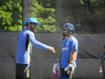 Indian batter Rinku Singh with Vikram Rathour during a training session for the T20 World Cup in New York.(PTI) Indian batter Rinku Singh with Vikram Rathour during a training session for the T20 World Cup in New York.(PTI)