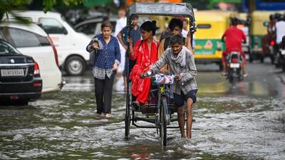 A road in Rajendra Nagar was waterlogged on Monday morning. (Sanchit Khanna/HT Photo) A road in Rajendra Nagar was waterlogged on Monday morning. (Sanchit Khanna/HT Photo)