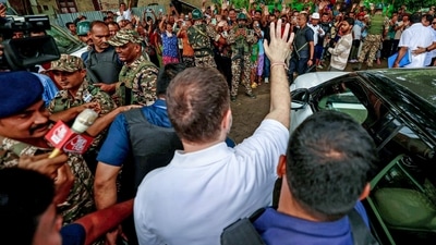Churachandpur [Manipur], July 08 (ANI): Leader of Opposition in Lok Sabha and Congress leader Rahul Gandhi meets with victims of Manipur violence, at a relief camp in Churachandpur on Monday. (ANI Photo) (Congress X)