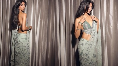 Dolly Singh wore a grey and silver saree for Anant Ambani and Radhika Merchant's reception. (Instagram/dollysingh) Dolly Singh wore a grey and silver saree for Anant Ambani and Radhika Merchant's reception. (Instagram/dollysingh)