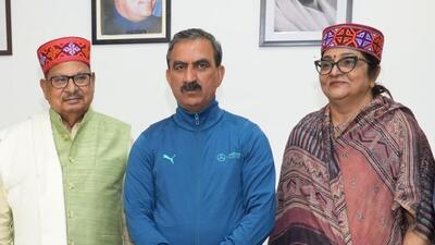 Former Lok Sabha member PL Punia, Himachal CM Sukhvinder Singh Sukhu and Rajya Sabha member Rajni Patil during Congress party’s meeting in Shimla. (HT) Former Lok Sabha member PL Punia, Himachal CM Sukhvinder Singh Sukhu and Rajya Sabha member Rajni Patil during Congress party’s meeting in Shimla. (HT)