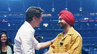 Canadian Prime Minister Justin Trudeau with actor-singer Diljit Dosanjh before the latter’s show in Toronto on Saturday. (Justin Trudeau/X) Canadian Prime Minister Justin Trudeau with actor-singer Diljit Dosanjh before the latter’s show in Toronto on Saturday. (Justin Trudeau/X)