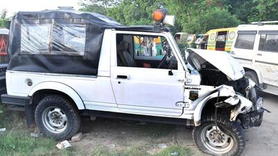 The errant vehicle had “escort” written on it, said police, adding that it was not currently being used as an escort vehicle. (Sakib Ali/HT Photo) The errant vehicle had “escort” written on it, said police, adding that it was not currently being used as an escort vehicle. (Sakib Ali/HT Photo)