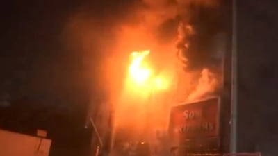 A massive fire erupted in the Mayur Vihar area of Delhi on Monday (Photo - ANI) A massive fire erupted in the Mayur Vihar area of Delhi on Monday (Photo - ANI)