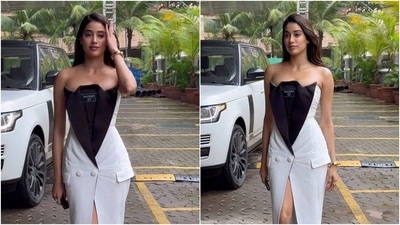 Janhvi Kapoor wears a black and white blazer dress for an event. (Instagram) Janhvi Kapoor wears a black and white blazer dress for an event. (Instagram)