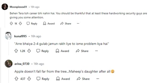 Comments by Reddit users under Shanaya's viral video Comments by Reddit users under Shanaya's viral video