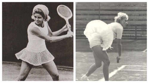 Lea Pericoli wore skirts with interesting hemline designs. Lea Pericoli wore skirts with interesting hemline designs.