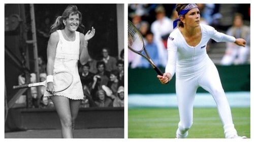 Tracy Austin and Anne White demonstrated some iconic fashion on the green court. Tracy Austin and Anne White demonstrated some iconic fashion on the green court.