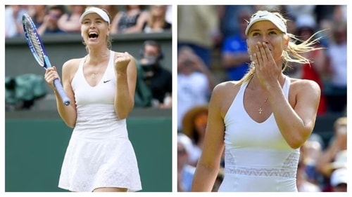 Maria Sharapova wore dresses with v-necklines and delicate sheer designs on skirts and bodices. Maria Sharapova wore dresses with v-necklines and delicate sheer designs on skirts and bodices.