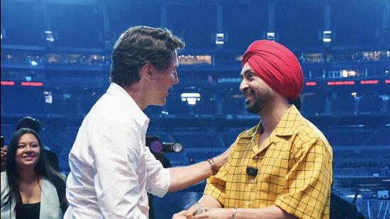 Canadian Prime Minister Justin Trudeau with Indian superstar Diljit Dosanjh before the latter’s show in Toronto on Saturday. (Justin Trudeau/X)