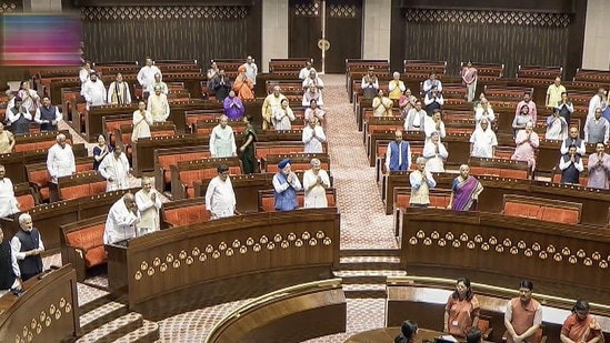 Parliamentarians in the Rajya Sabha . (PTI Photo)