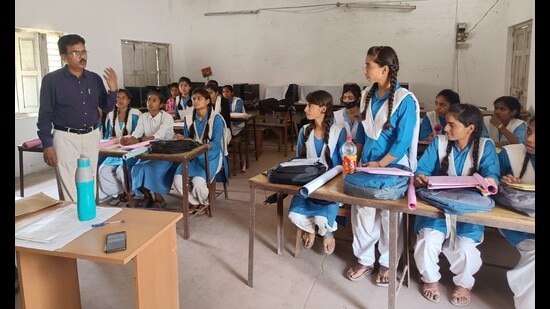 Students studying at a government secondary school in Prayagraj. (HT file)