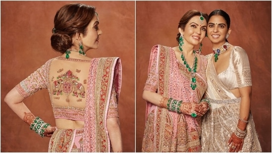 Nita Ambani got her kids and grandkids' names embroidered on her jewelled blouse. (Instagram )