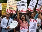 Student organisations protest over the alleged irregularities in the NEET exam at Jantar Mantar in New Delhi. (Arvind Yadav/HT File Photo) Student organisations protest over the alleged irregularities in the NEET exam at Jantar Mantar in New Delhi. (Arvind Yadav/HT File Photo)