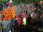 Bus Collides with Tractor at Mumbai-Pune Expressway (HT Photo)(HT) Bus Collides with Tractor at Mumbai-Pune Expressway (HT Photo)(HT)