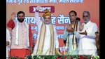 Union home minister Amit Shah and chief minister Nayab Singh Saini during an event in Mahendragarh, Haryana, on Tuesday. (Amit Shah-X) Union home minister Amit Shah and chief minister Nayab Singh Saini during an event in Mahendragarh, Haryana, on Tuesday. (Amit Shah-X)