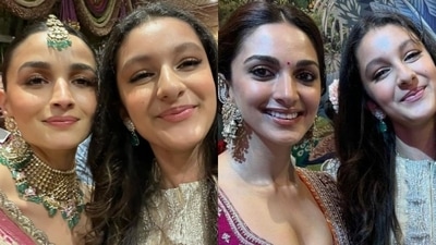 Mahesh Babu's daughter Sitara with Alia Bhatt and Kiara Advani at Ambani wedding.