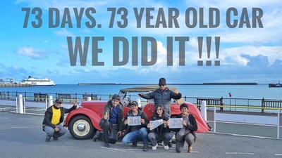 In their 73-year-old car, a Gujarati family travelled from Ahmedabad to London in 73 days. (Instagram/@mylalpari) In their 73-year-old car, a Gujarati family travelled from Ahmedabad to London in 73 days. (Instagram/@mylalpari)