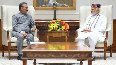 Himachal CM Sukhvinder Sukhu and PM Narendra Modi during a meeting in New Delhi. (HT)