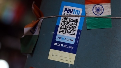 A QR code for the Paytm digital payment system at a store in Mumbai, India. (Bloomberg) A QR code for the Paytm digital payment system at a store in Mumbai, India. (Bloomberg)