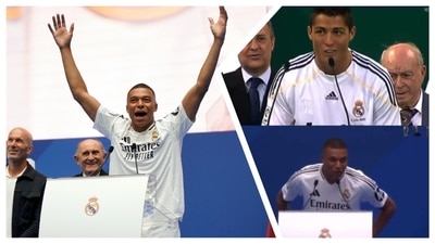 Mbappe finished his speech by asking the crowd to join him and chant “Hala Madrid” (AP-X) Mbappe finished his speech by asking the crowd to join him and chant “Hala Madrid” (AP-X)