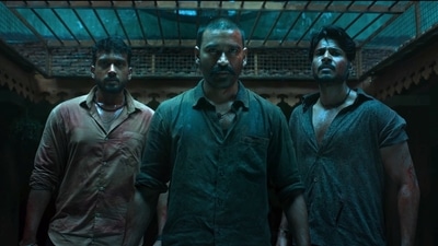 Raayan trailer: Kalidas Jayaram, Dhanush and Sundeep Kishan in a still from the film. Raayan trailer: Kalidas Jayaram, Dhanush and Sundeep Kishan in a still from the film.