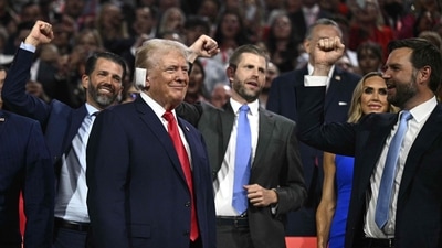 Donald Trump made a powerful entrance at the first night of the Republican National Convention on Monday (AFP)