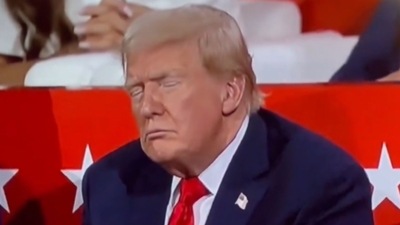 Viral clip shows Donald Trump appearing to doze off at RNC (@plies/X) Viral clip shows Donald Trump appearing to doze off at RNC (@plies/X)