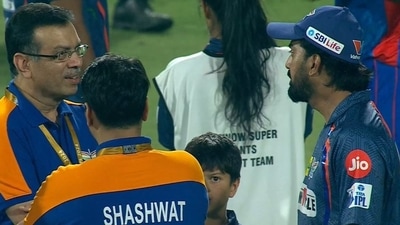 LSG owner Sanjiv Goenka with captain KL Rahul after losing to DC (IPL-X) LSG owner Sanjiv Goenka with captain KL Rahul after losing to DC (IPL-X)