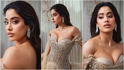 For accessories, Janhvi wore statement earrings and a ring. Meanwhile, she chose shimmering pink eye shadow, feathered brows, glossy pink lip shade, blushed cheeks, and heavy mascara-adorned lashes for the glam. Lastly, she left her tresses loose and styled them with gel. (Instagram) For accessories, Janhvi wore statement earrings and a ring. Meanwhile, she chose shimmering pink eye shadow, feathered brows, glossy pink lip shade, blushed cheeks, and heavy mascara-adorned lashes for the glam. Lastly, she left her tresses loose and styled them with gel. (Instagram)