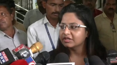 Probationary IAS officer Puja Khedkar speaks to media persons in Washim. (ANI)
