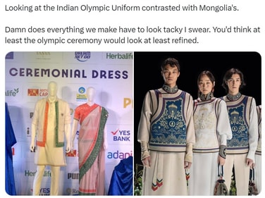 A man shared this X post comparing India's and Mongolia's 2024 Paris Olympic ceremonies outfits. (Screengrab) A man shared this X post comparing India's and Mongolia's 2024 Paris Olympic ceremonies outfits. (Screengrab)