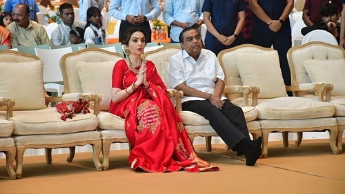 Nita Ambani's Gayatri Mantra-inscribed saree for the Samuh Vivah