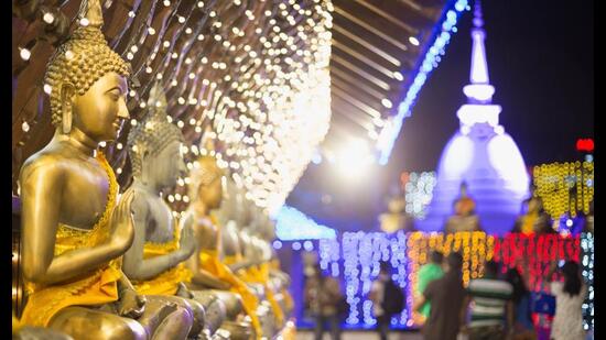 “I began looking for signs of Ravana in Lanka. I found Buddha instead.” The Seema Malaka Temple in Colombo, Sri Lanka, on Vesak night. (Shutterstock)