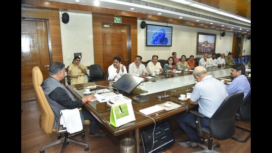 A delegation of Uttar Pradesh Primary Teachers’ Association during their meeting with the chief secretary. (Sourced)