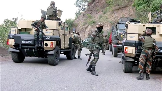 Security forces during an encounter in a forest area in Jammu and Kashmir’s Doda district. (Representational photo)