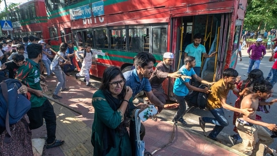 Students clash over quota system at Jahangir Nagar University at Savar outside Dhaka, Bangladesh(AP)