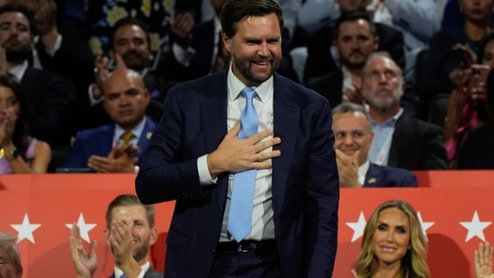 Republican vice presidential candidate JD Vance, R-Ohio, during the Republican National Convention Monday, July 15, 2024, in Milwaukee. (AP Photo/Paul Sancya)(AP)