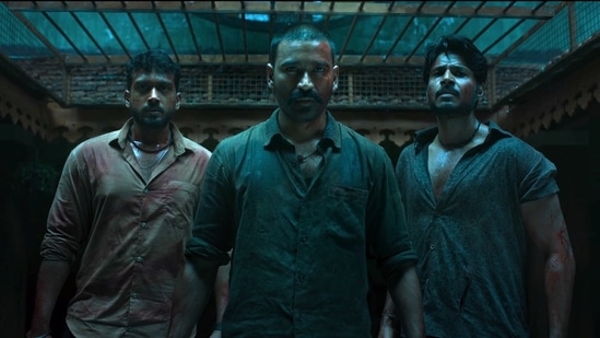 Raayan trailer: Kalidas Jayaram, Dhanush and Sundeep Kishan in a still from the film.